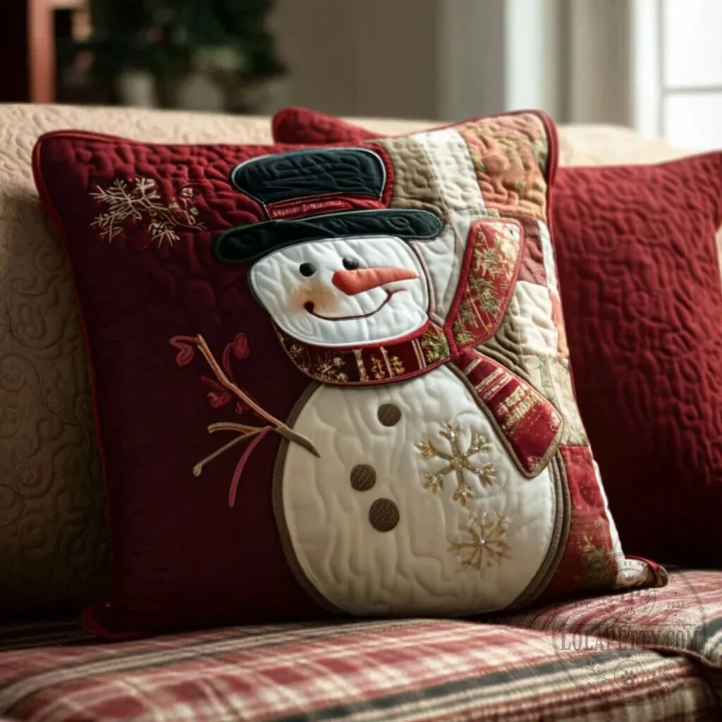 Festive Snowman Quilted Christmas Throw Pillow Case 6 Festive Snowman Quilted Christmas Throw Pillow Case