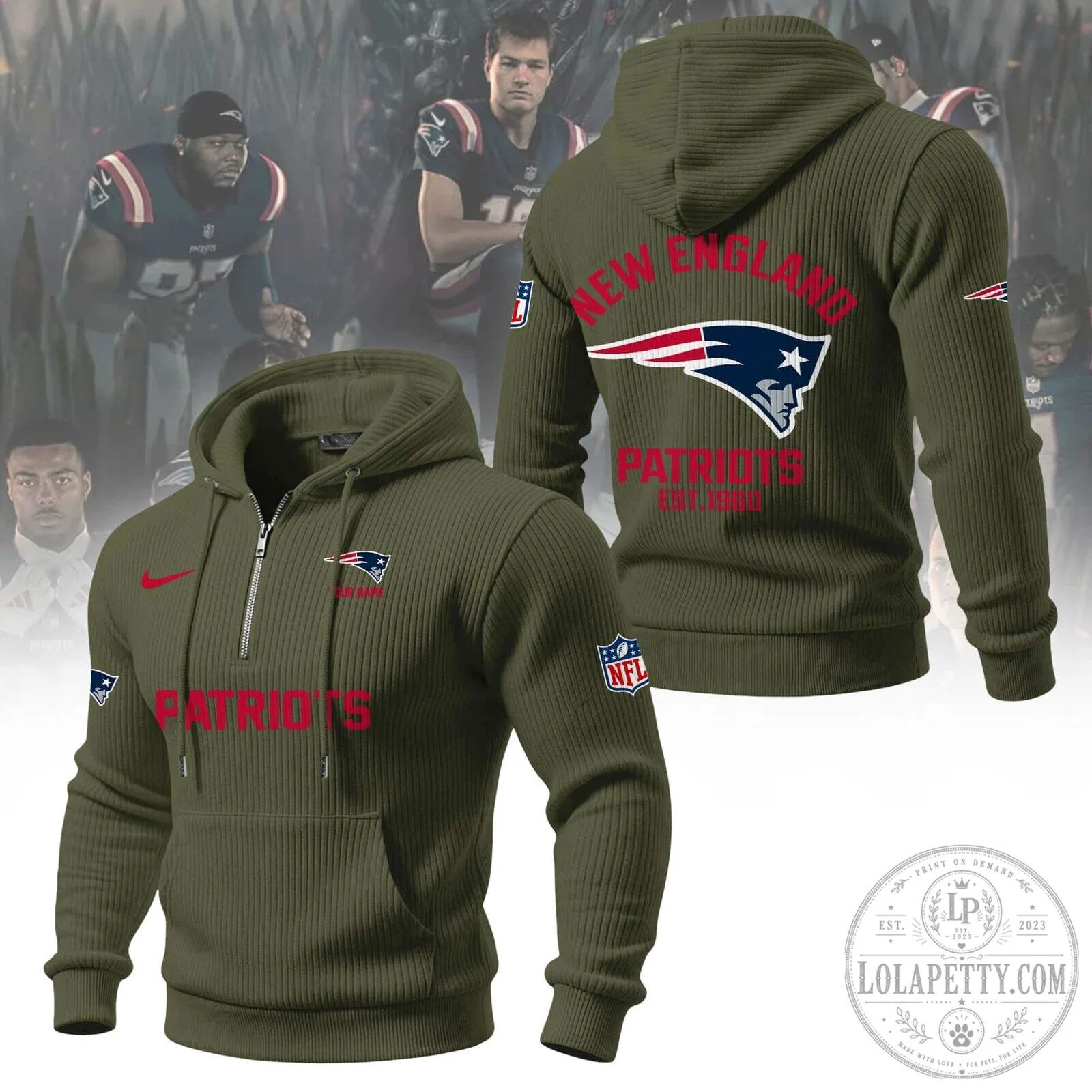 New England Patriots NFL Football Team Navy Blue Quarter-Zip Hoodie 14 New England Patriots NFL Football Team Navy Blue Quarter-Zip Hoodie