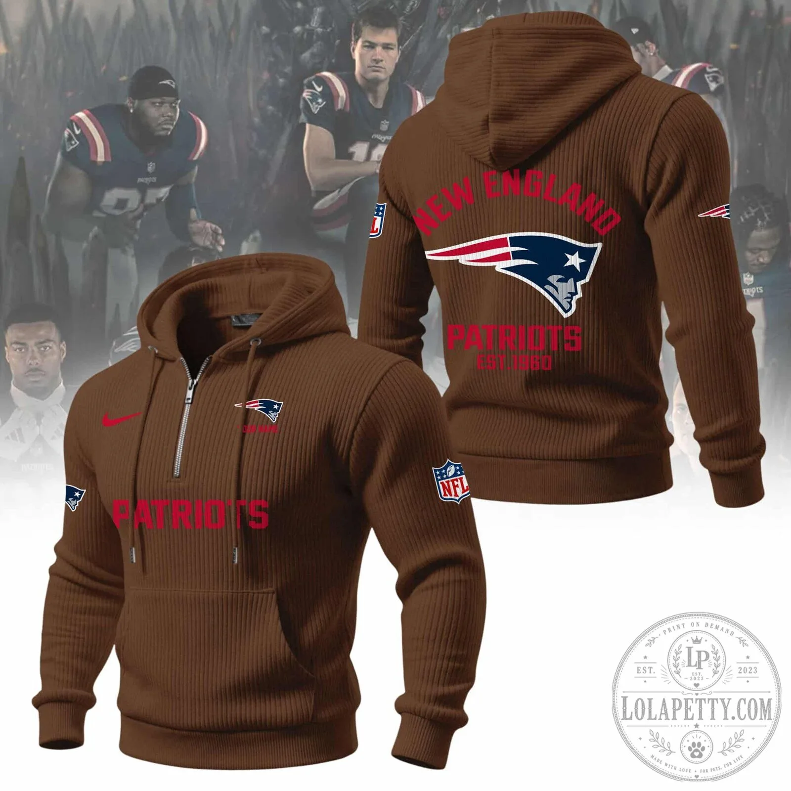 New England Patriots NFL Football Team Navy Blue Quarter-Zip Hoodie 15 New England Patriots NFL Football Team Navy Blue Quarter-Zip Hoodie