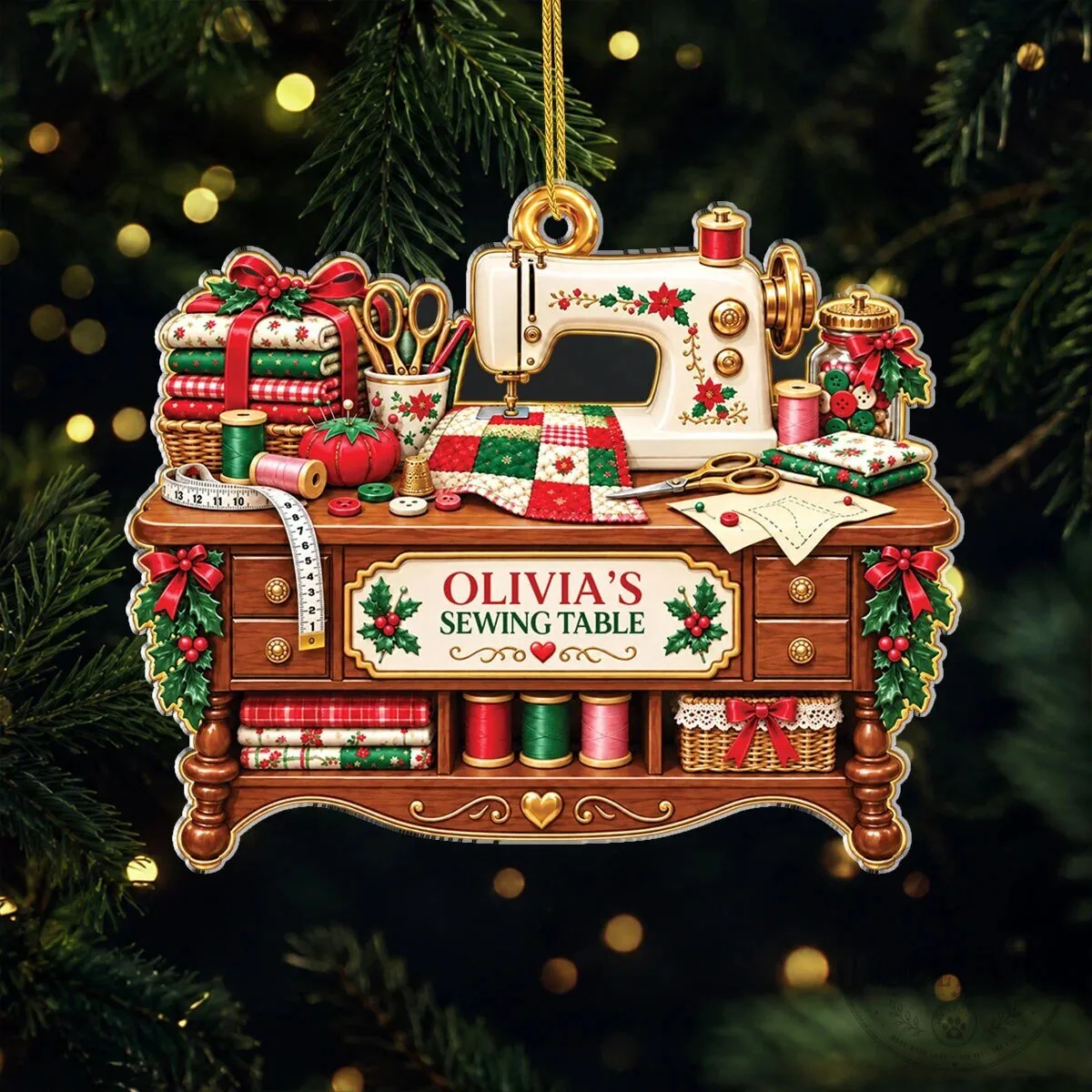 Personalized Sewing Table Christmas Ornament - Custom Sewing Machine Holiday Decor 4 Personalized Sewing Table Christmas Ornament - Custom Sewing Machine Holiday Decor