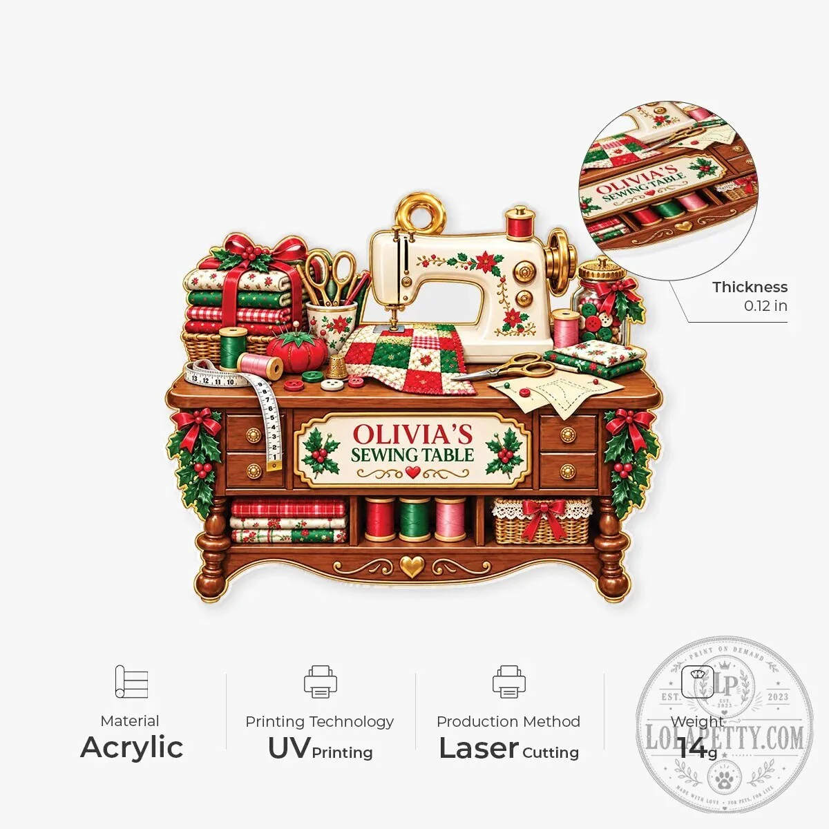 Personalized Sewing Table Christmas Ornament - Custom Sewing Machine Holiday Decor 12 Personalized Sewing Table Christmas Ornament - Custom Sewing Machine Holiday Decor