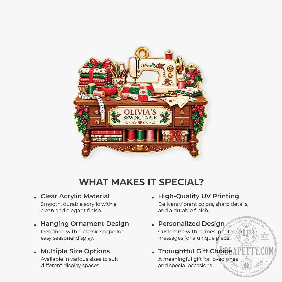 Personalized Sewing Table Christmas Ornament - Custom Sewing Machine Holiday Decor 15 Personalized Sewing Table Christmas Ornament - Custom Sewing Machine Holiday Decor