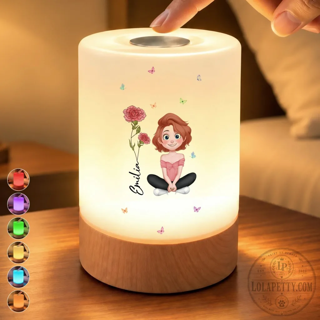 Personalized Birth Flower Girl Touch Control Rechargeable Night Light Lamp Personalized Birth Flower Girl Touch Control Rechargeable Night Light Lamp