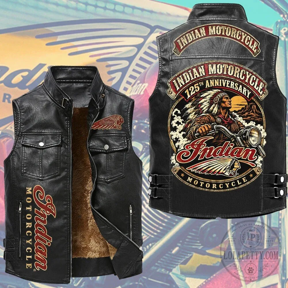 Sleeveless Leather Motorcycle Vest for 125th Anniversary by Indian Motorcycle 3 Sleeveless Leather Motorcycle Vest for 125th Anniversary by Indian Motorcycle