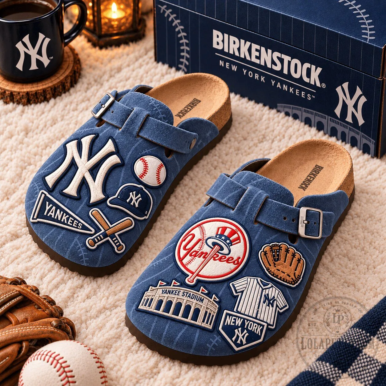 New York Yankees Birkenstock Suede Clogs with Baseball Patches 3 New York Yankees Birkenstock Suede Clogs with Baseball Patches