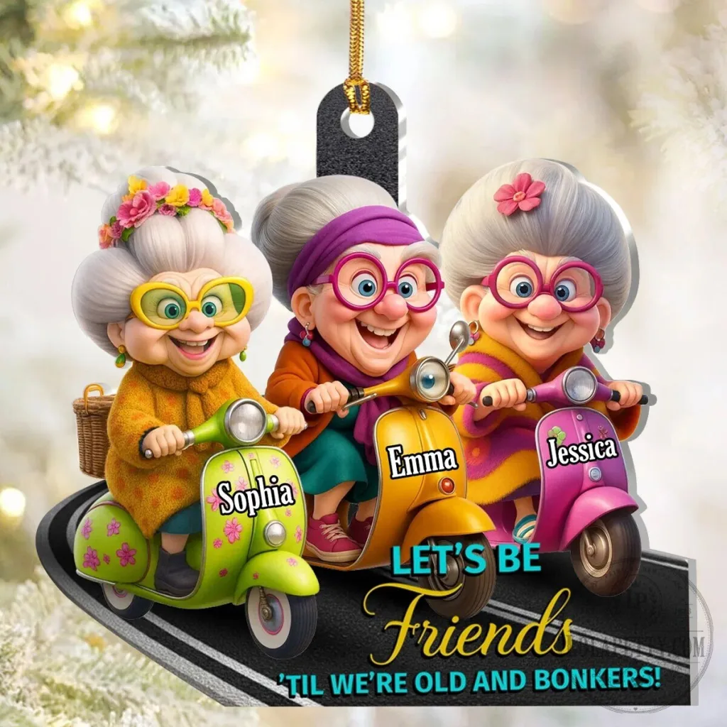 Personalized Old Friends On Scooters Christmas Tree Ornament Personalized Old Friends On Scooters Christmas Tree Ornament