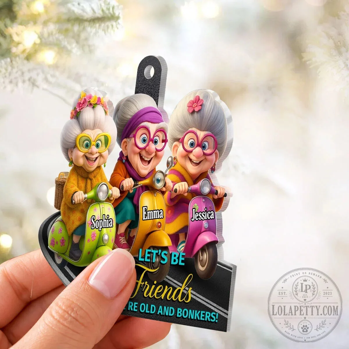 Personalized Old Friends On Scooters Christmas Tree Ornament 11 Personalized Old Friends On Scooters Christmas Tree Ornament