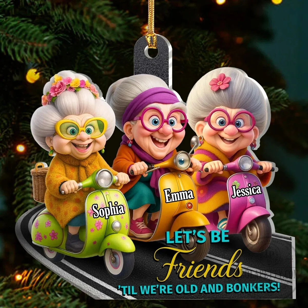 Personalized Old Friends On Scooters Christmas Tree Ornament 13 Personalized Old Friends On Scooters Christmas Tree Ornament