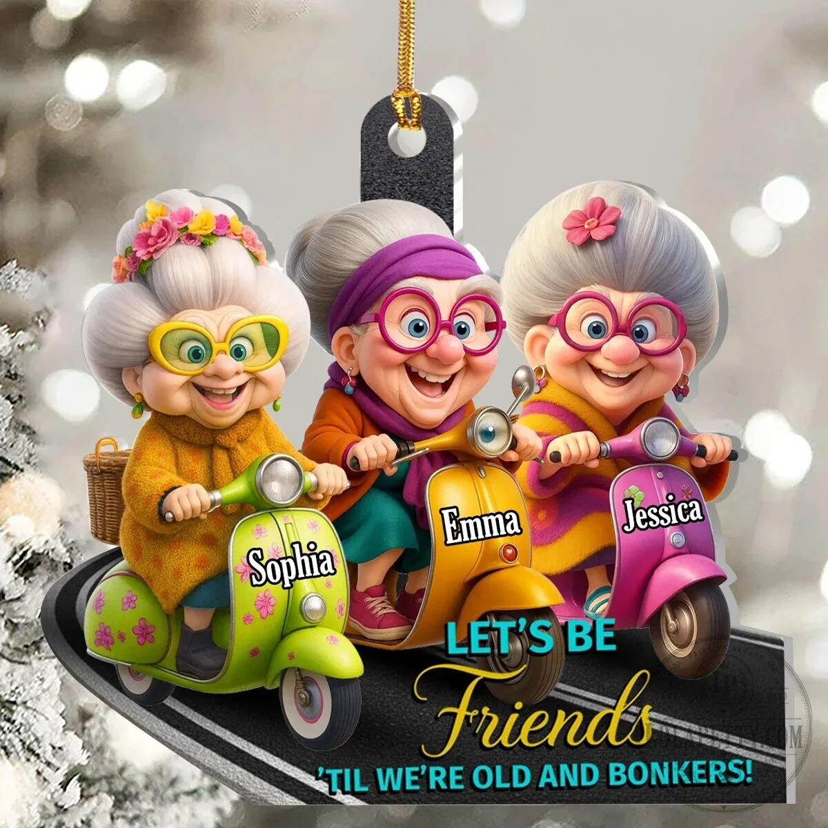 Personalized Old Friends On Scooters Christmas Tree Ornament 15 Personalized Old Friends On Scooters Christmas Tree Ornament