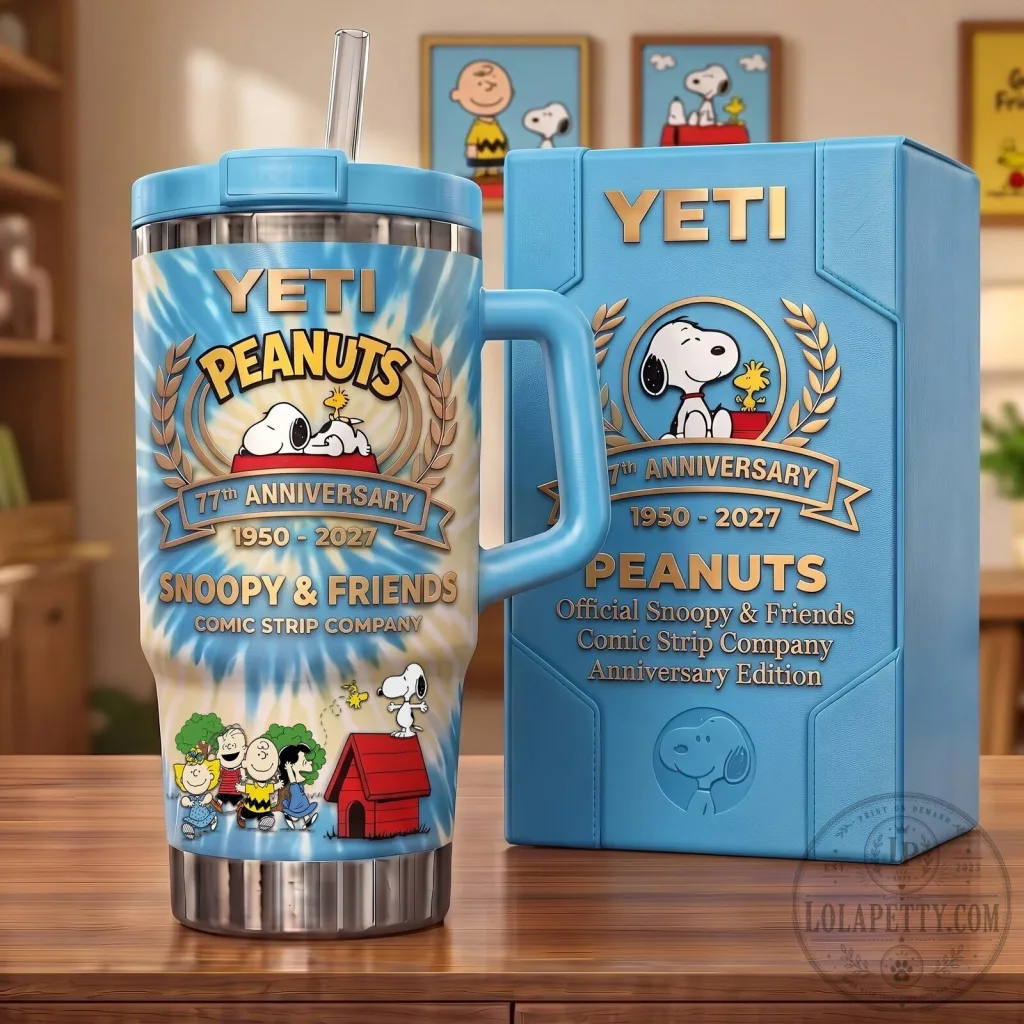 Snoopy Peanuts 77th Anniversary Blue Tie-Dye Stainless Steel Tumbler Snoopy Peanuts 77th Anniversary Blue Tie-Dye Stainless Steel Tumbler