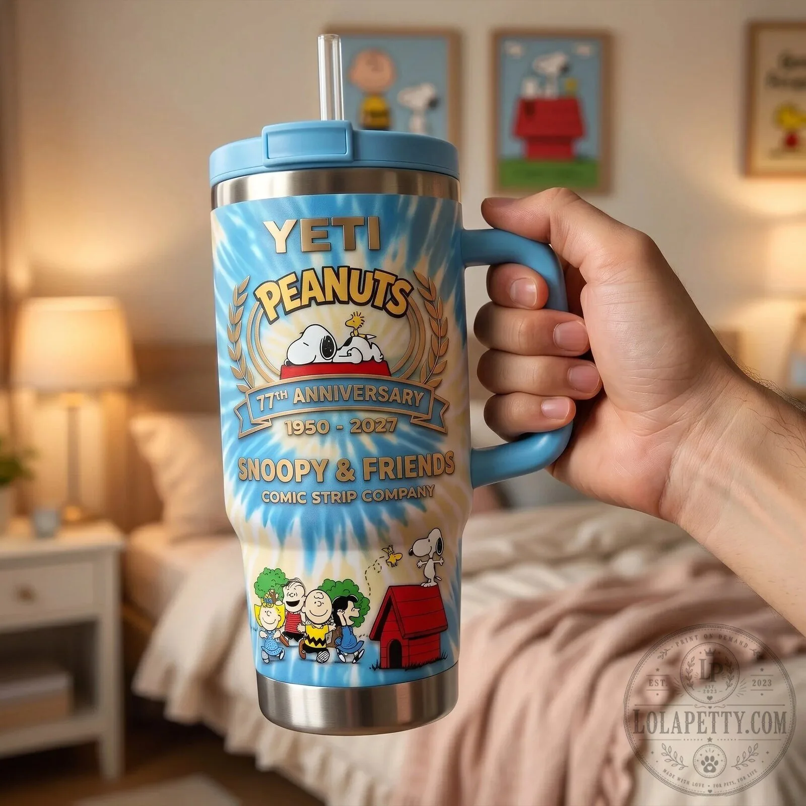 Snoopy Peanuts 77th Anniversary Blue Tie-Dye Stainless Steel Tumbler 7 Snoopy Peanuts 77th Anniversary Blue Tie-Dye Stainless Steel Tumbler