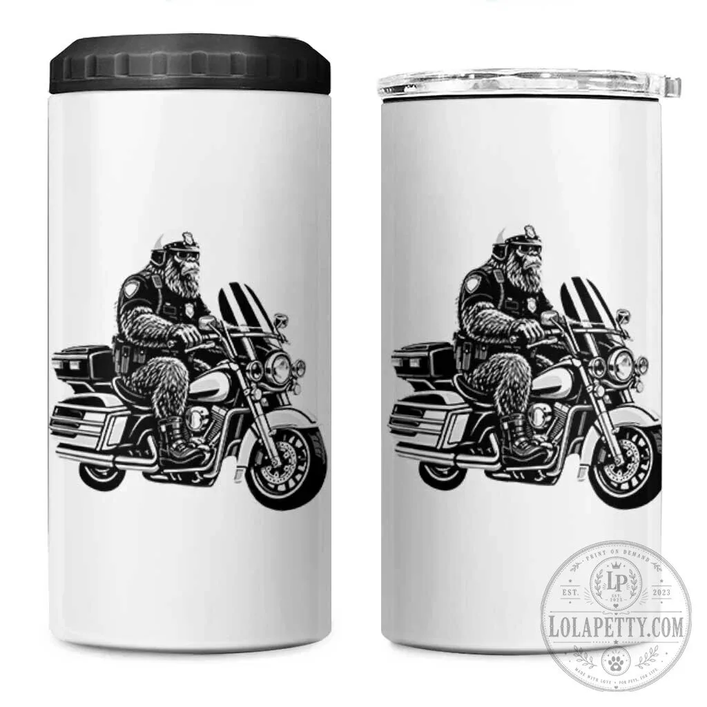 Funny Bigfoot Police Officer Riding Motorcycle Patrol Biker Can Cooler Tumbler