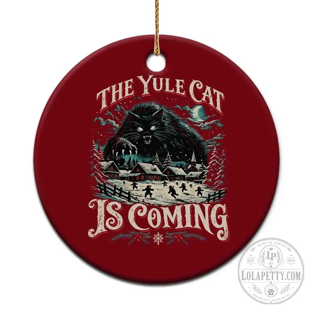 The Yule Cat Is Coming Icelandic Folklore Christmas Horror Ceramic Ornament