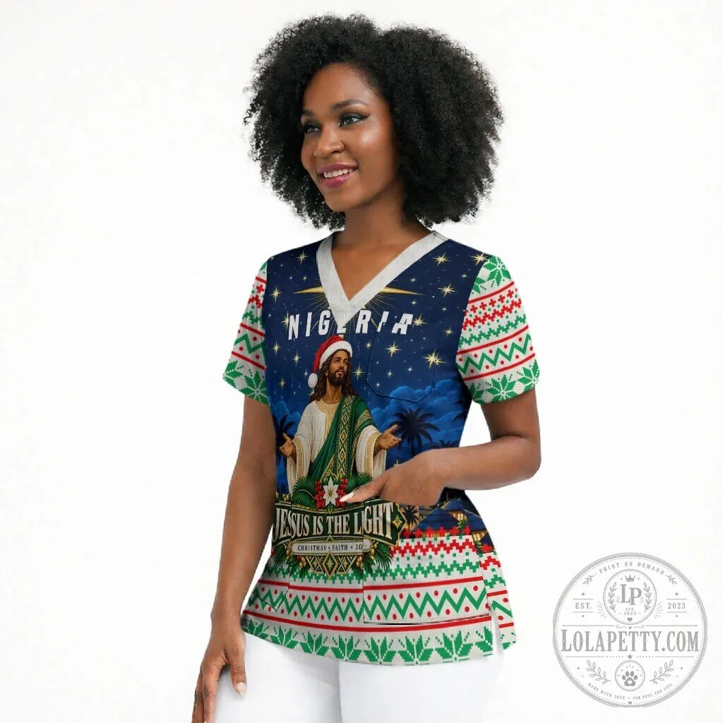 Nigeria Jesus Is The Light Christmas Faith Joy Holiday Scrub Top 6 Nigeria Jesus Is The Light Christmas Faith Joy Holiday Scrub Top