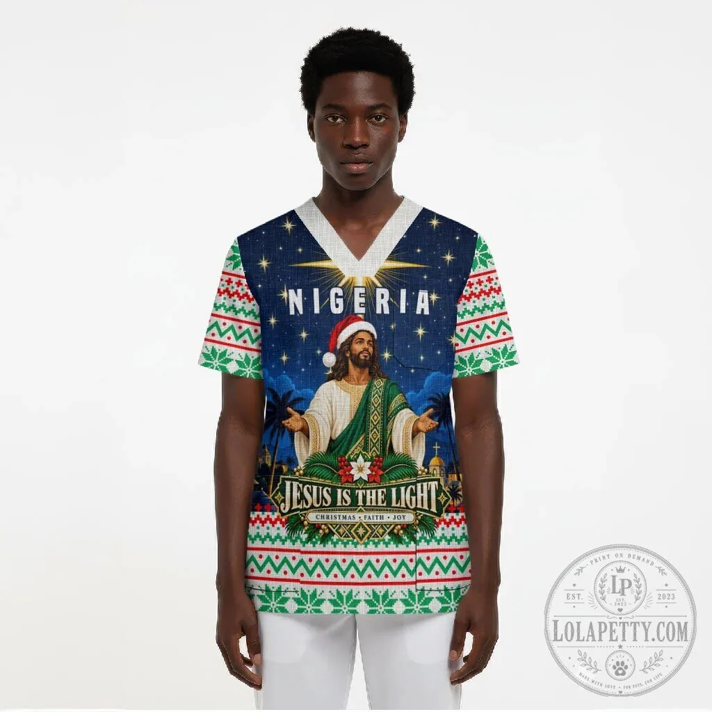 Nigeria Jesus Is The Light Christmas Faith Joy Holiday Scrub Top 7 Nigeria Jesus Is The Light Christmas Faith Joy Holiday Scrub Top