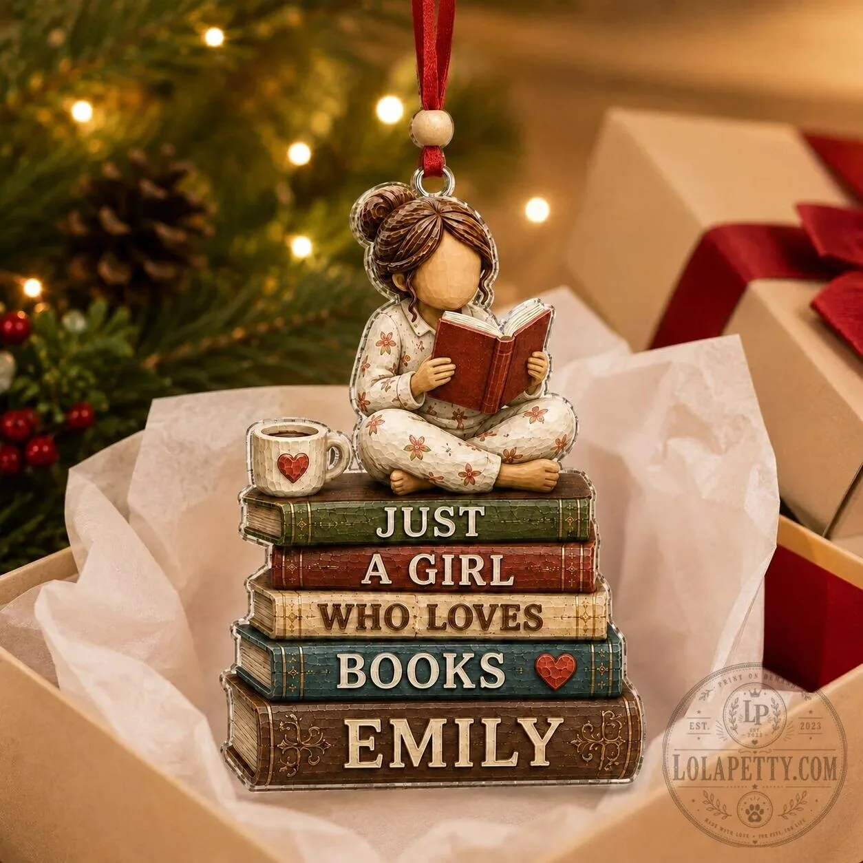 Custom Christmas Tree Ornament for Book Lovers - Just A Girl Who Loves Books