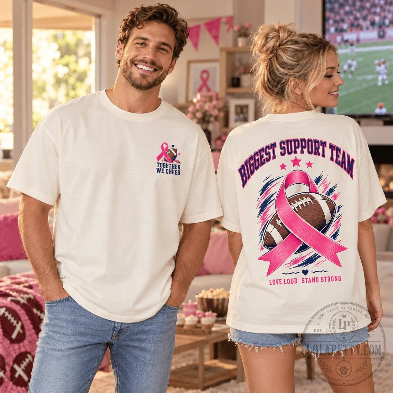 Breast Cancer Awareness Football Biggest Support Team Pink Ribbon T-Shirt 3 Breast Cancer Awareness Football Biggest Support Team Pink Ribbon T-Shirt